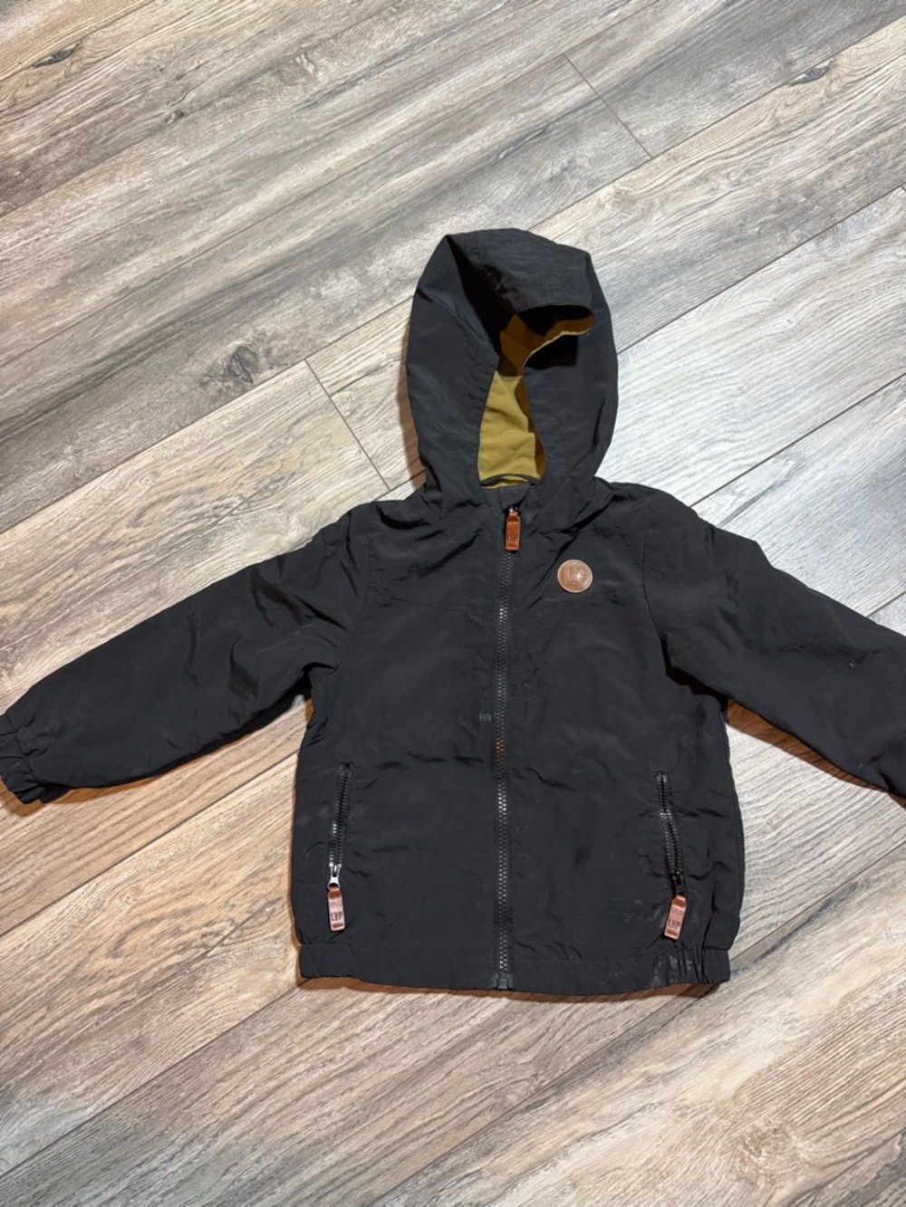 Children's Black Hooded Jacket with Contrast Lining
